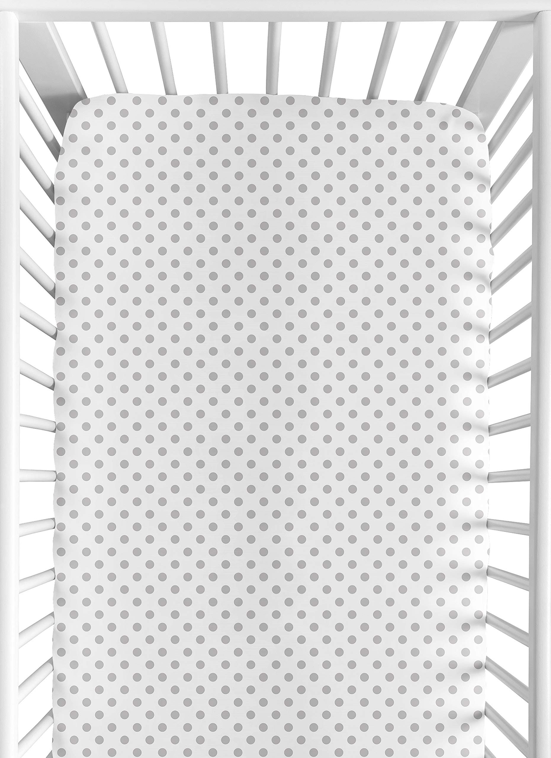Sweet Jojo Designs Grey and White Polka Dot Baby or Toddler Fitted Crib Sheet for Watercolor Floral Collection