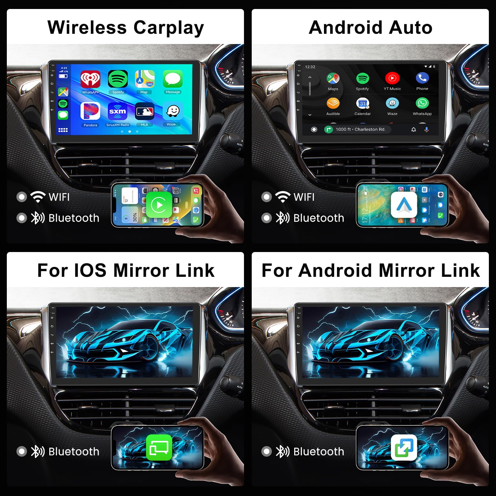 Autoradio Android 10 Pouces Pour Peugeot 208/2008 2012-2018 - 4G+128G, CarPlay/Android Auto Sans Fil, GPS, DSP