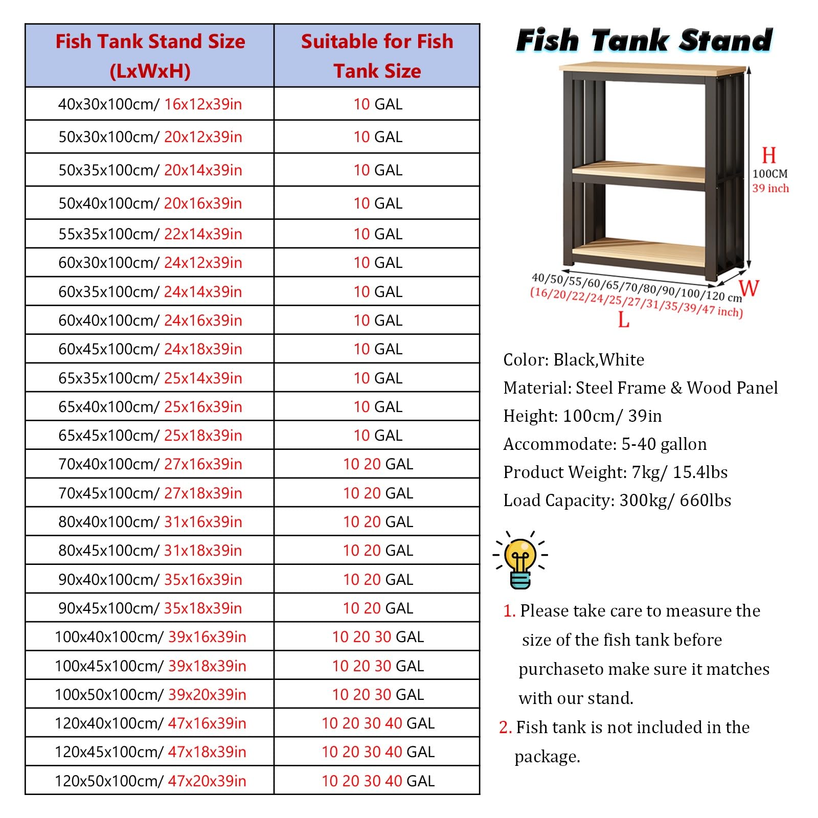 Aquarium Dimensions Chart