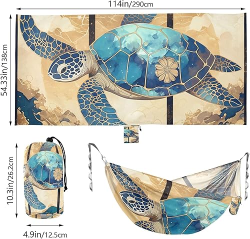 Miniatura 3 de Hamacas de tortuga bohemia azul con capacidad de 330 libras con cuerda para colgar, hamaca de tela para interiores y exteriores, patio, macas