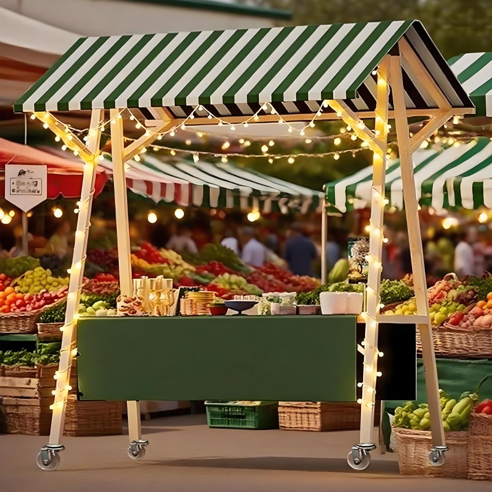 Carrito de comida portátil con ruedas, exhibición de madera móvil de 120 cm para eventos al aire libre, ferias y mercados, camión de catering ideal para vendedores de alimentos y servicio de alimentos