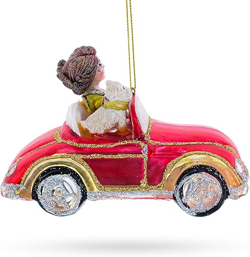 Miniatura 2 de BestPysanky Adorno de Navidad de cristal de Cabriolet rosa para mujer