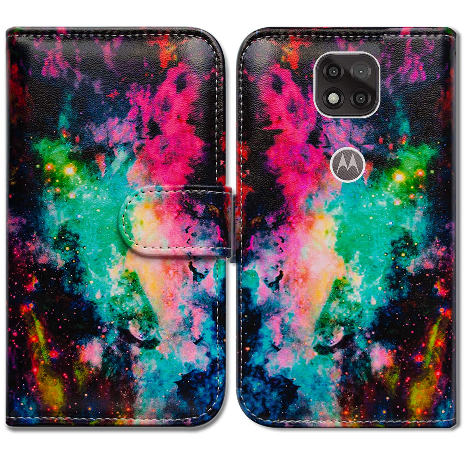 Bcov Moto G Power 2021 Case [Not Fit G Power 2020], Colorful Universe Sky Leather Flip Phone Case Wallet Cover with Card Slot Holder Kickstand for Motorola Moto G Power 2021