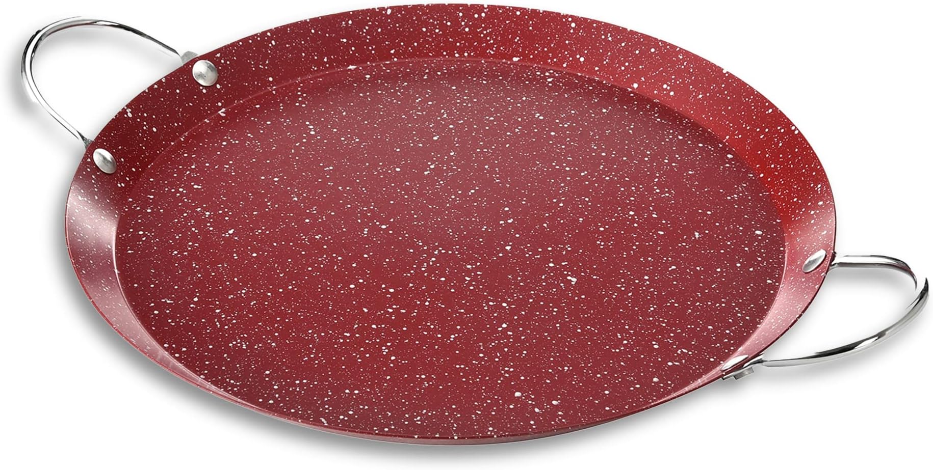 Alpine CuisineRound Comal Griddle 9.5 Inch - Red Griddle with Durable Double Handle - Durable, Heavy Duty Comal for Cooking - Even-Heating