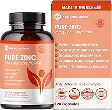 Pure Zinc Supplement 25mg - TRAACS Bisglycinate Chelate - 120 Capsules for Immune Support, Skin Health & Energy - for Men & Women
