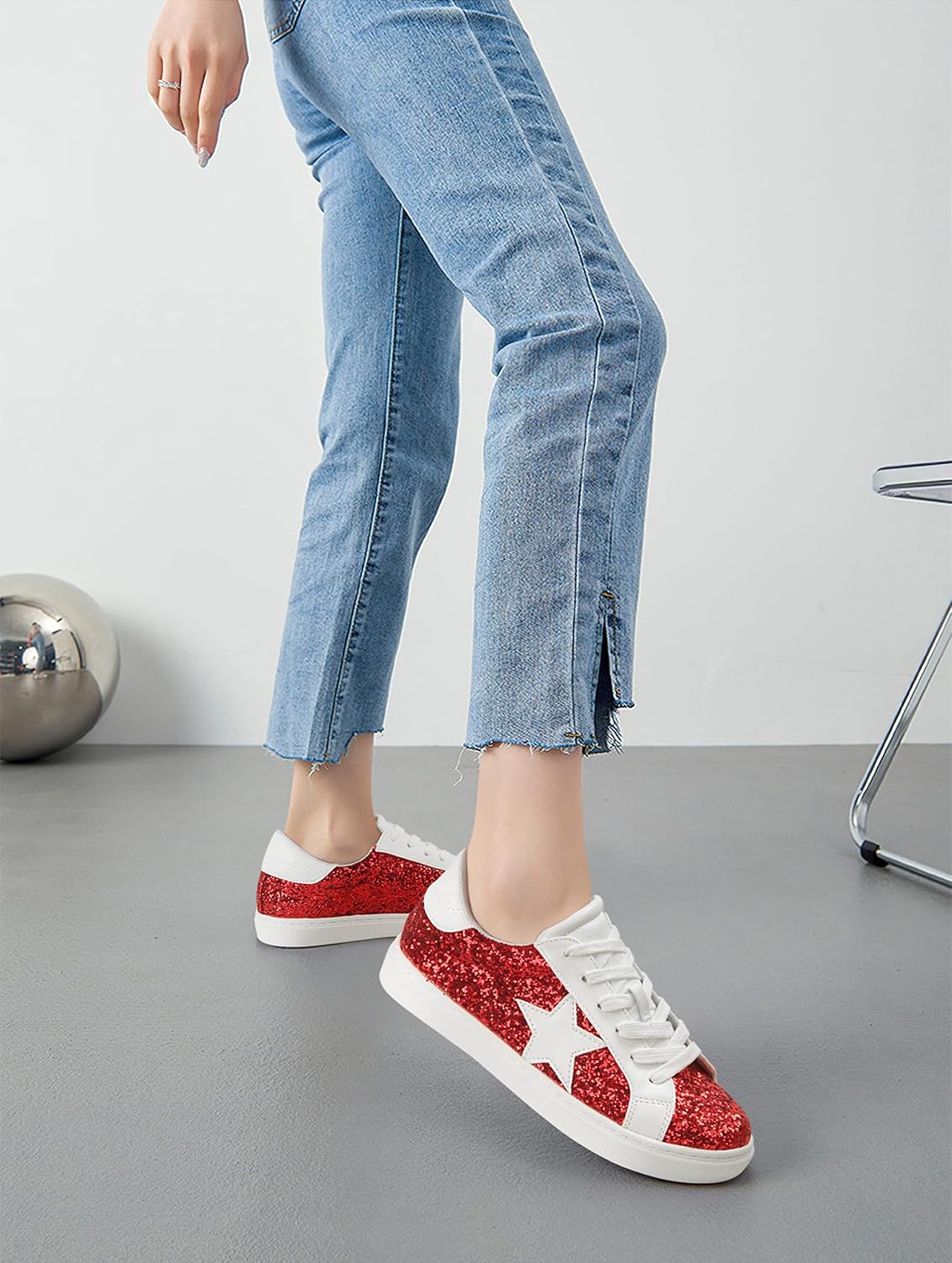 PARTY Women's Fashion Star Sneaker Lace Up Low Top Comfortable Cushioned Walking Shoes - Image 2