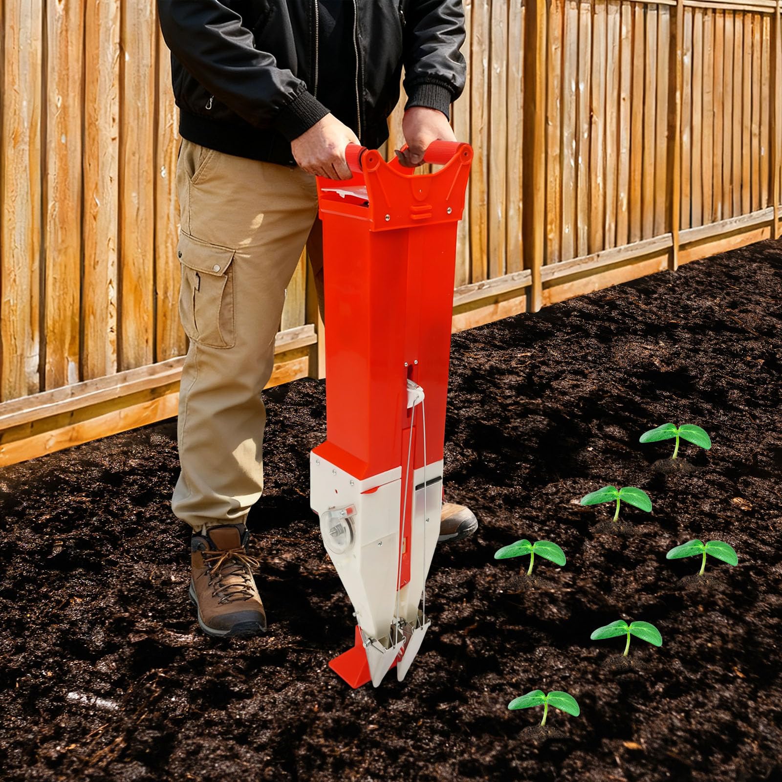 Sega a mano e spargiconcime in piedi – Sega manuale 2 in 1 | per mais, soia, arachidi, 2,4 l, contenitore per semi e fertilizzanti, 5 forme intercambiabili, per orto, serra, orto