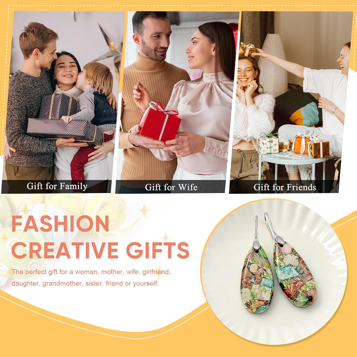 18K Gold Filled/Silver Natural Stone Dangle Drop Earrings, Colorful Gemstone Teardrop Statement Earrings for Women, Boho Fishhook Jewelry Gifts - Image 7