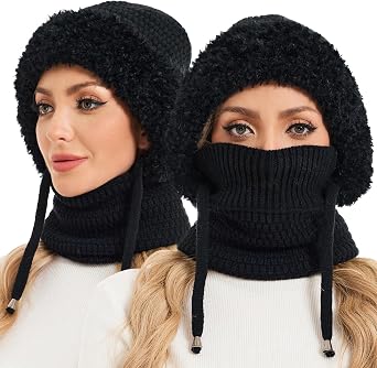 Sumolux 3 in 1 Beanie Hat for Women with Fleece Lined Scarf Ski Mask Set