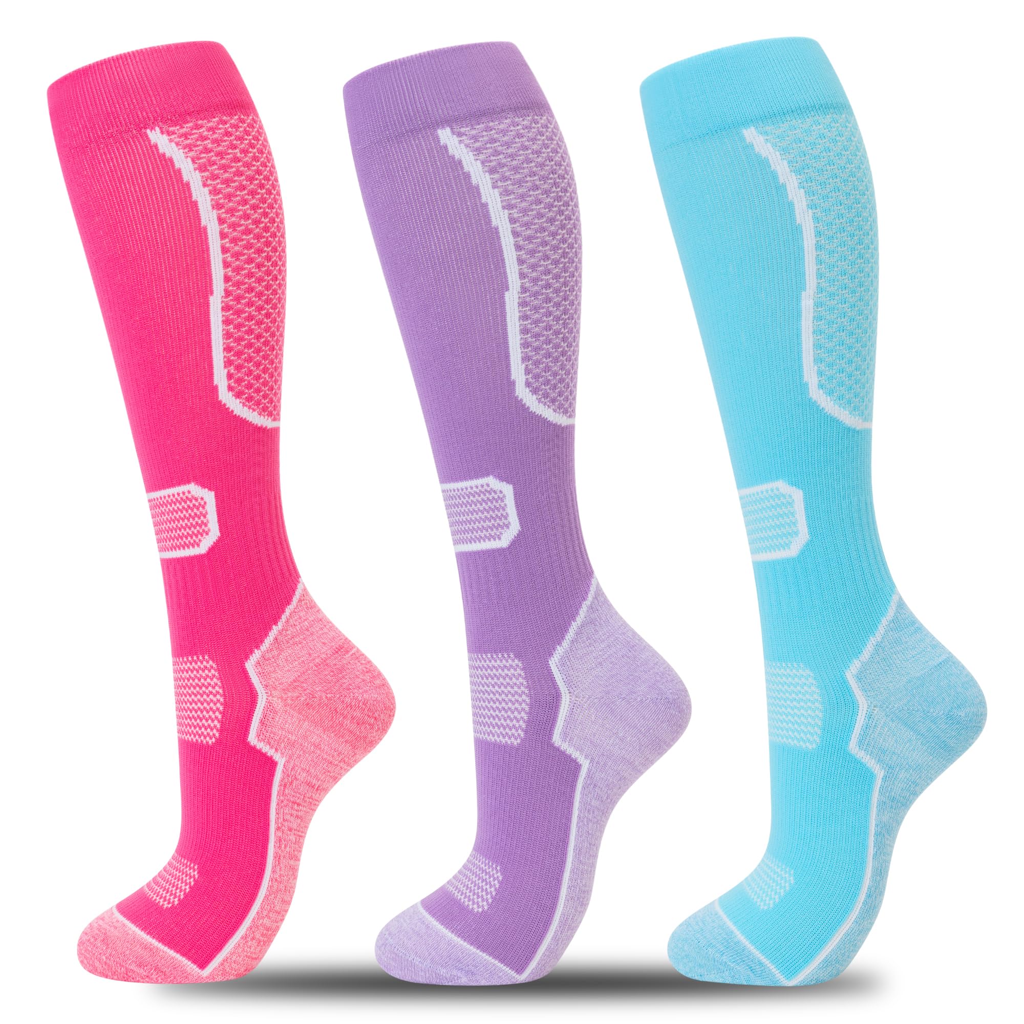 fenglaoda 3 Pairs Compression Socks for Women & Men Knee High Nurse Pregnant Cute Medical Running Travel Athletic