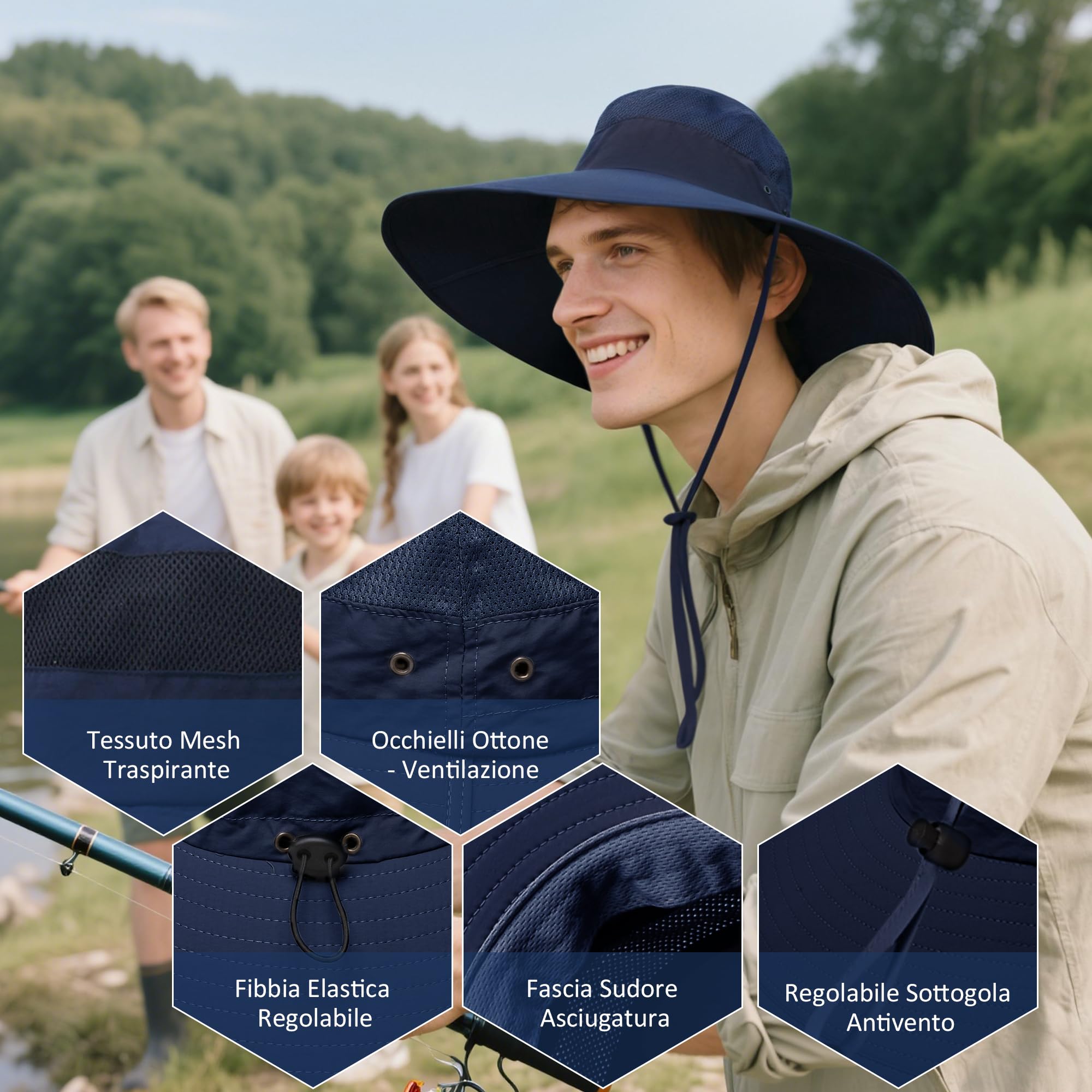 Creekstone Unisex Cappello da Pescatore impermeabile da Pioggia per Donne e Uomini, Floppy Cappello da Sole Estivo UPF50+, Trekking Viaggio Ripiegabile (IT, Testo, Taglia unica, Beige