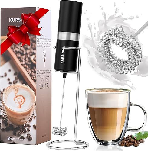 KURSINNA Espumador de leche eléctrico recargable de mano, fabricante de espuma USB tipo C con soporte de acero inoxidable, espumador de café para