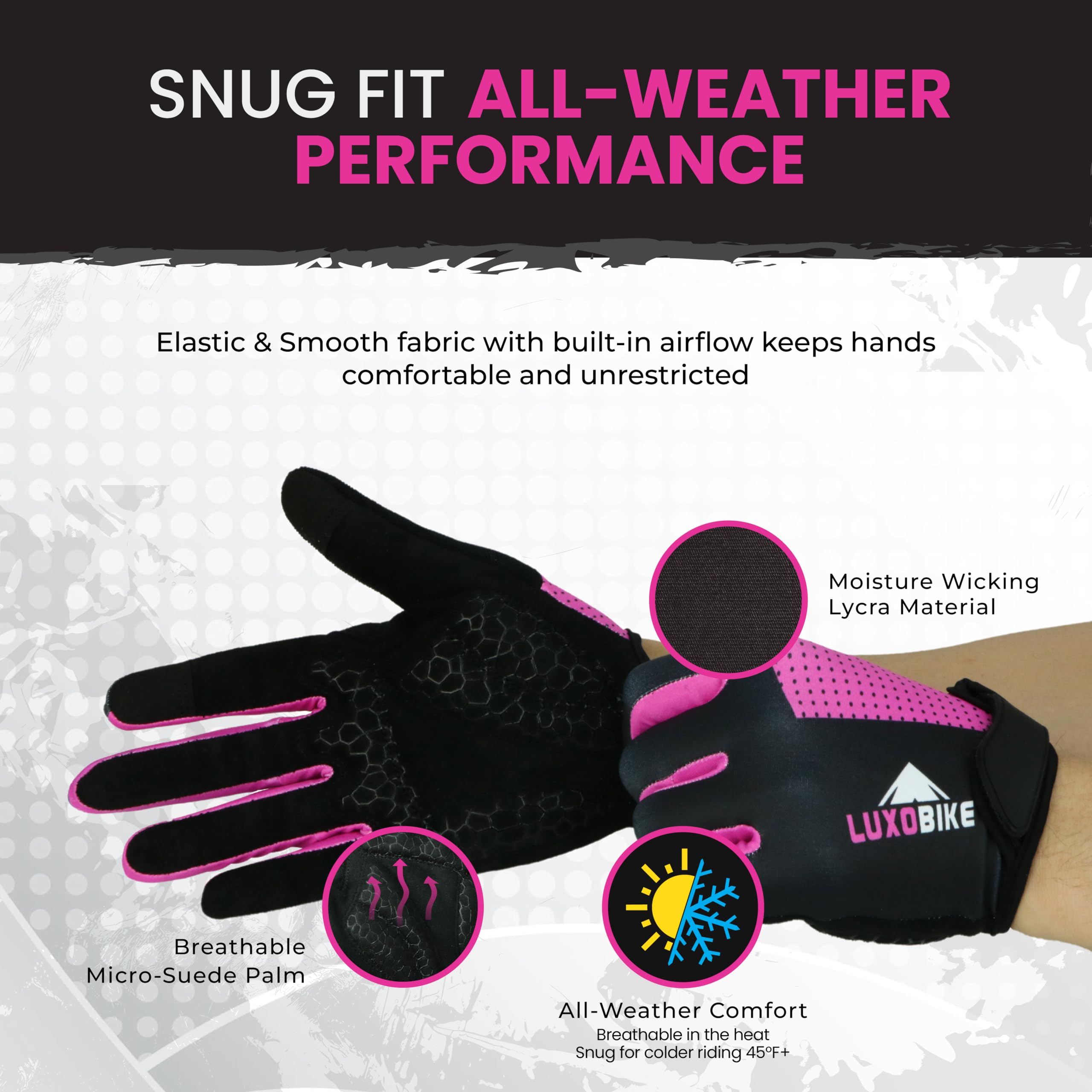 Gants de Cyclisme Gants de Cyclisme - Gants de VTT - Antidérapants - Absorption des Chocs - Respirants - pour VTT - Reconnaissance des écrans tactiles, Homme Femme, Pink - Full Finger, Small