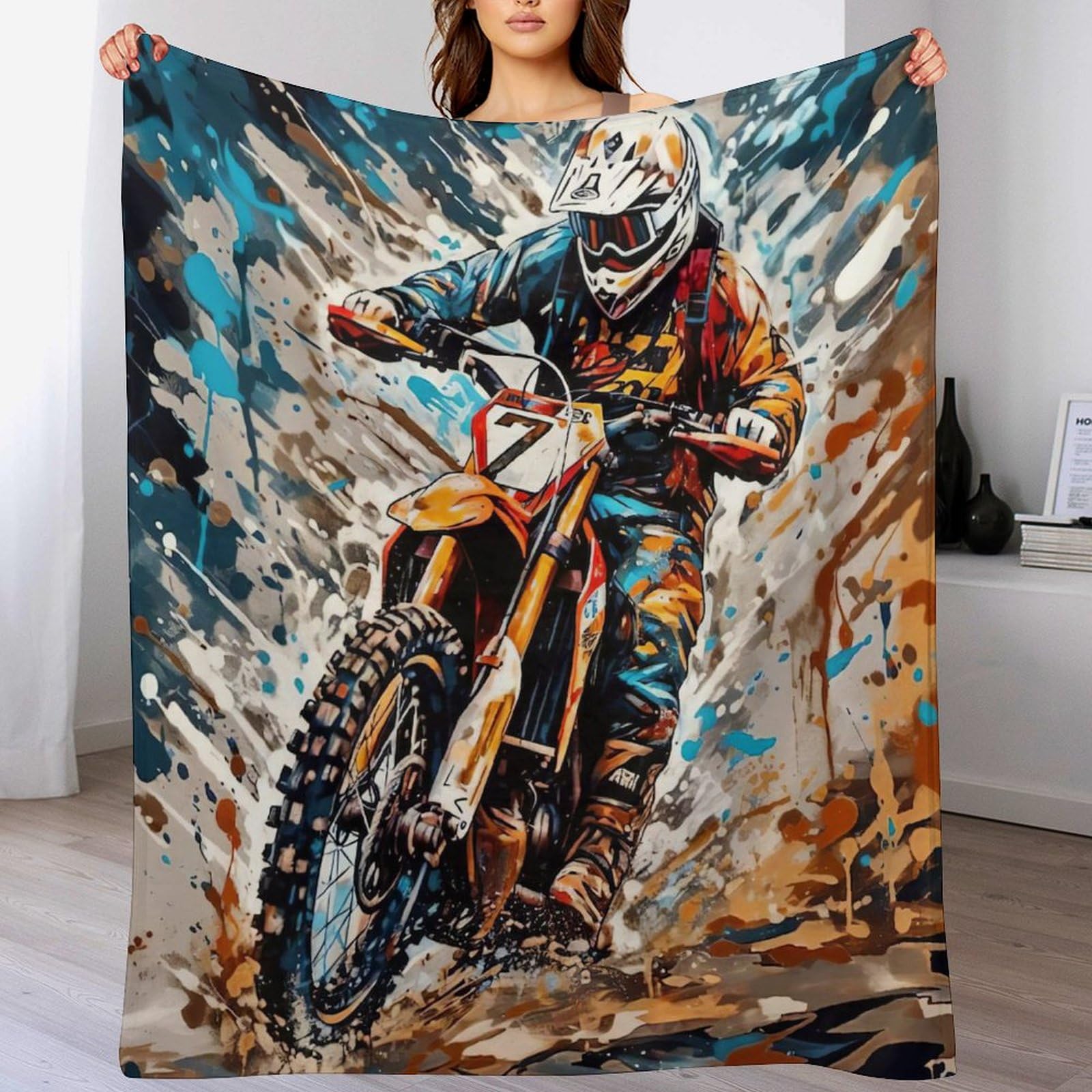 Couverture polaire motocross anti-froid pour lit et housse de canapé douce