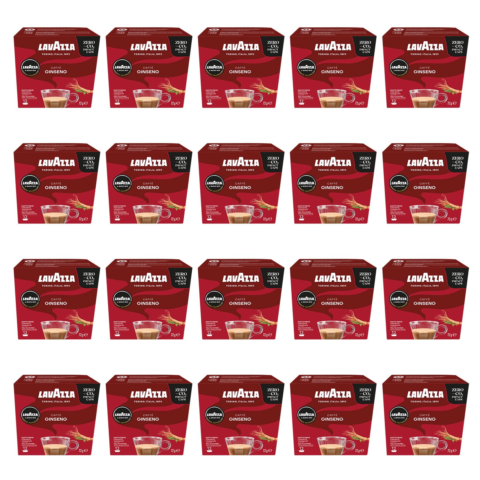 Lavazza A Modo Mio - Café Ginseng, 20 paquetes de 12 cápsulas, 240 cápsulas en total