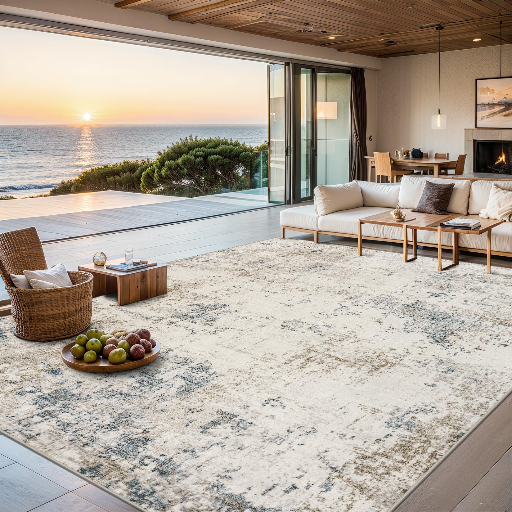 Area Rugs Living Room Rug - 4x6 Washable Modern Abstract Soft Neutral Non-Slip Carpet Large Indoor Floor Stain Resistant Thin Carpets for Bedroom Dining Room Farmhouse Nursery Home Office Multi