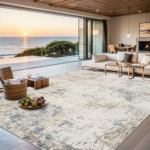 Miniatura 20 de Tapete lavable de 6 x 9 pies, moderno, abstracto, suave, grande, en tono neutro, antideslizante, delgado, resistente a manchas, para interiores,