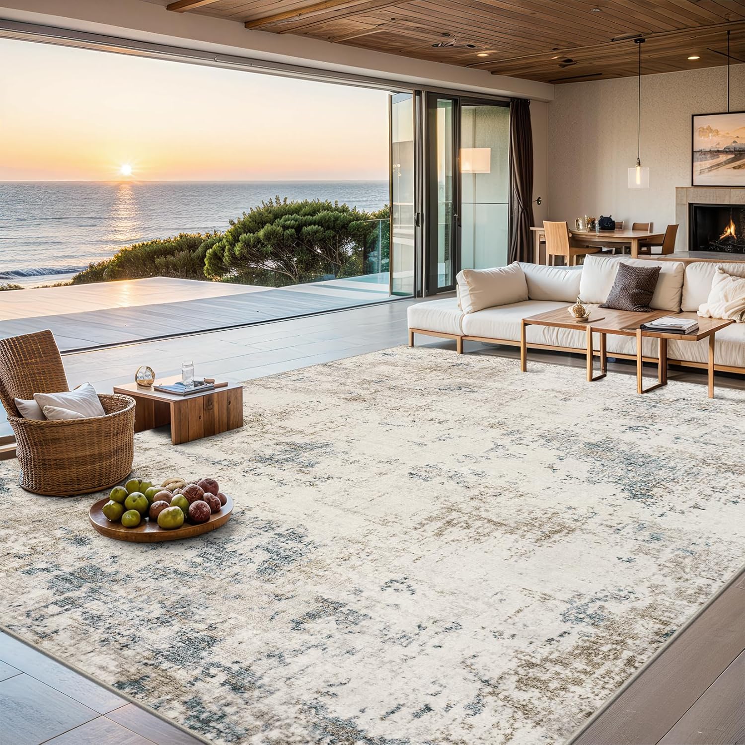 8x10 Area Rugs for Living Room - Washable Rug Modern Abstract Soft Large Neutral Non-Slip Carpet Indoor Floor