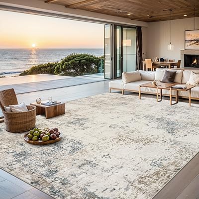 8x10 Area Rugs for Living Room - Washable Rug Modern Abstract Soft Large Neutral Non-Slip Carpet Indoor Floor Stain Resistant Thin Carpets for Bedroom Dining Room Farmhouse Nursery Home Office Grey