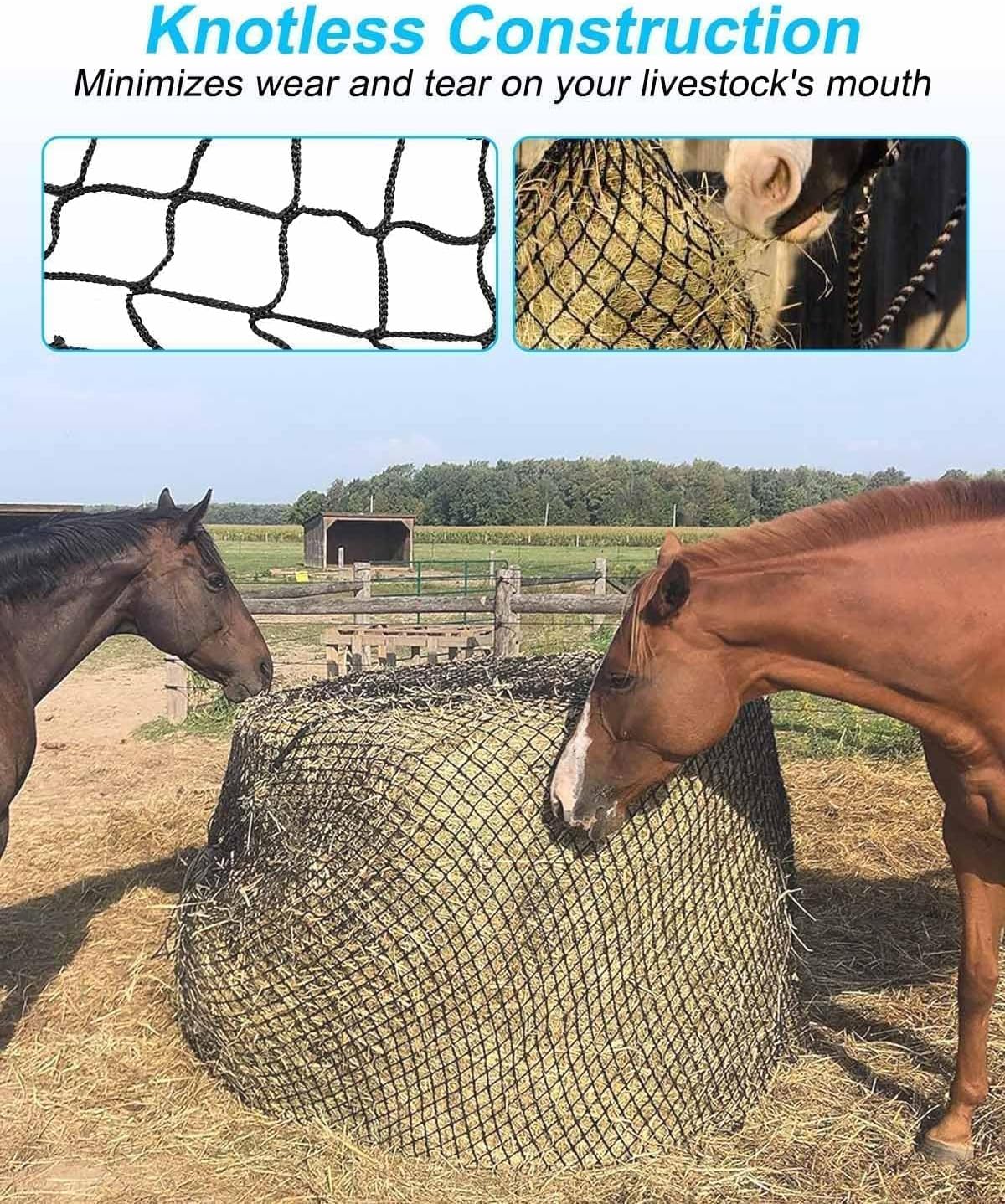 5x5Ft Round Bale Hay Net, Slow Feeder Hay Net for Round Bale 4x4-5x5 and Square Bale 3x3x8-4x4x8, for Horses Cattle Sheep in Farms and Pastures, Heavy Duty Livestocks