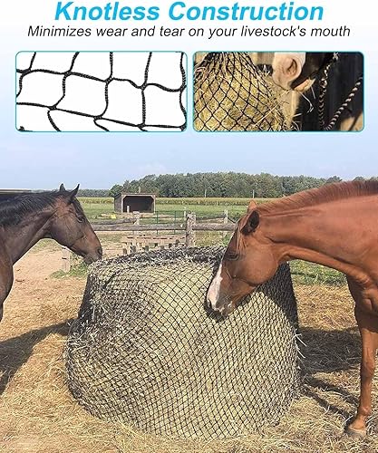 6x6Ft Round Bale Hay Net, Knotless Slow Feeder Hay Net Fits Round Bales 4x4 5x5 6x6ft and Square Bales 3x3x8 4x4x8 5x5x8ft for Horses Cattle Sheep with 1.75in Holes(5x5Ft)