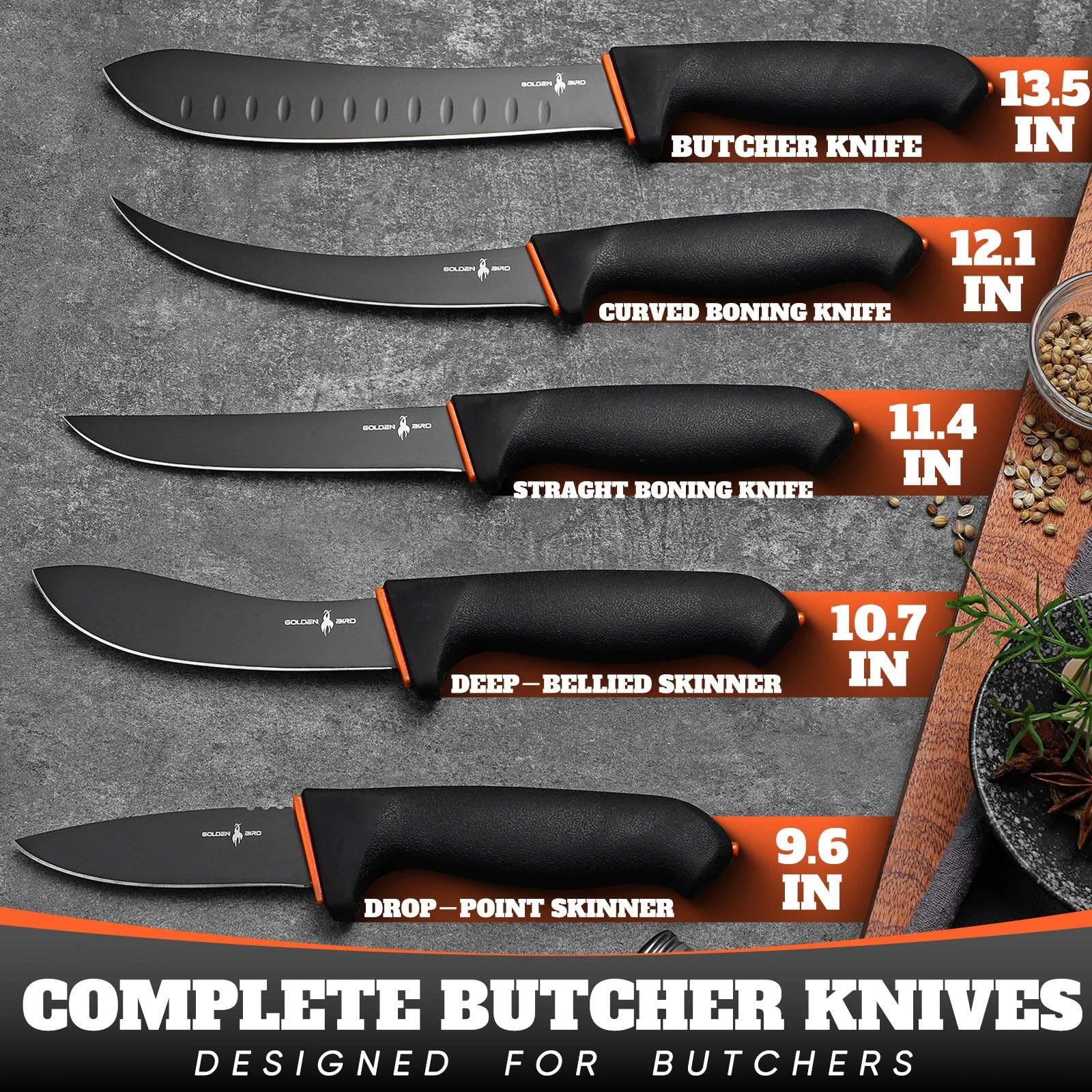 Golden Bird Butcher Knife Set - Meat Processing Knives -5 Golden Bird Butcher Knife Set - Meat Processing Knives -5
