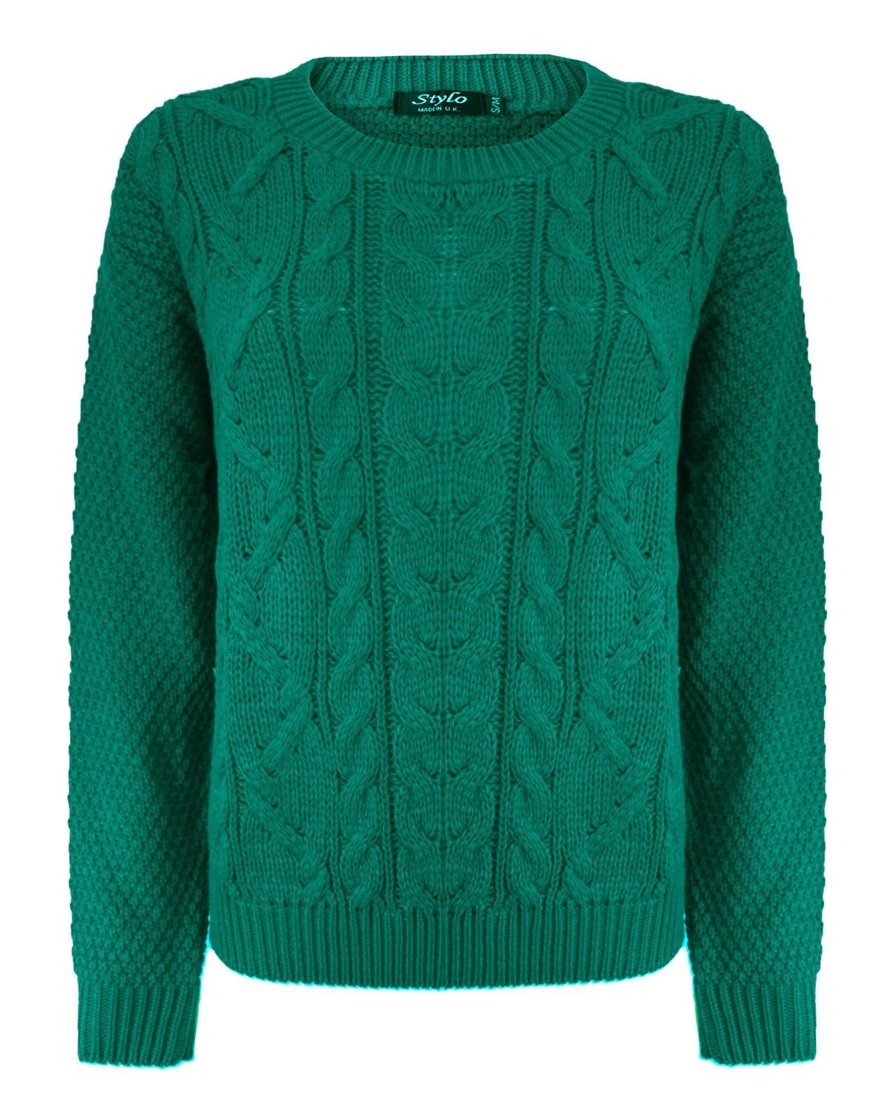 TOP VENDOR Ladies Cable Knitted Crew Round Neck Long Sleeve Womens Jumper Sweater Size 8-14 [Jade,LXL]
