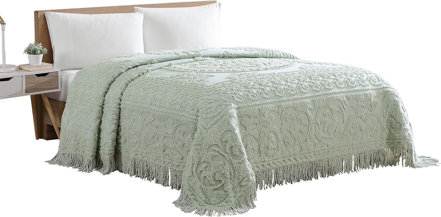 Beatrice Home Fashions Medallion Chenille Bedspread, Queen, Sage