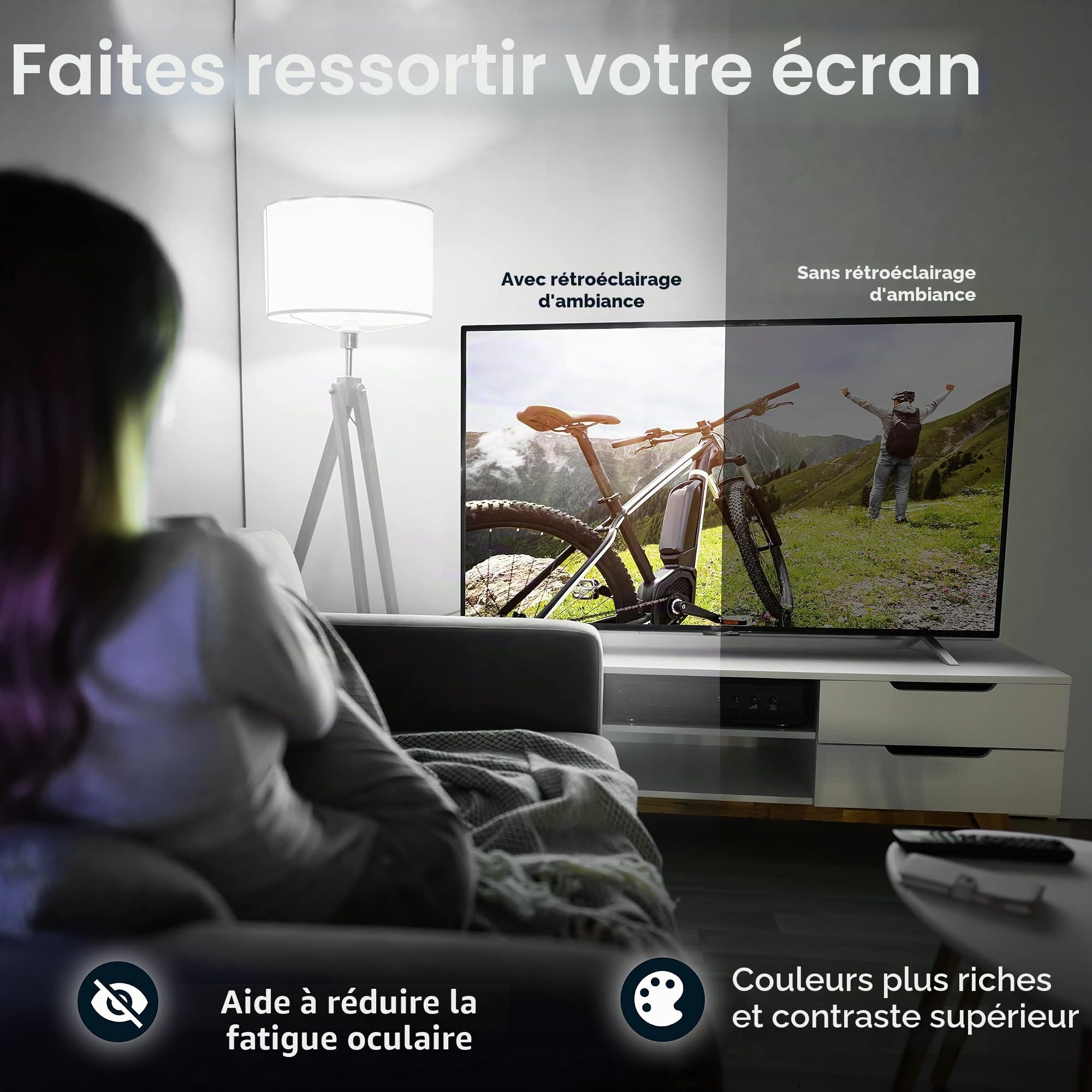 Luminoodle Bias éclairage for HDTV - Moyen - Eclairage Blanc élevée Home Cinéma LED pour téléviseurs, moniteurs - USB TV Rétro-éclairage LED