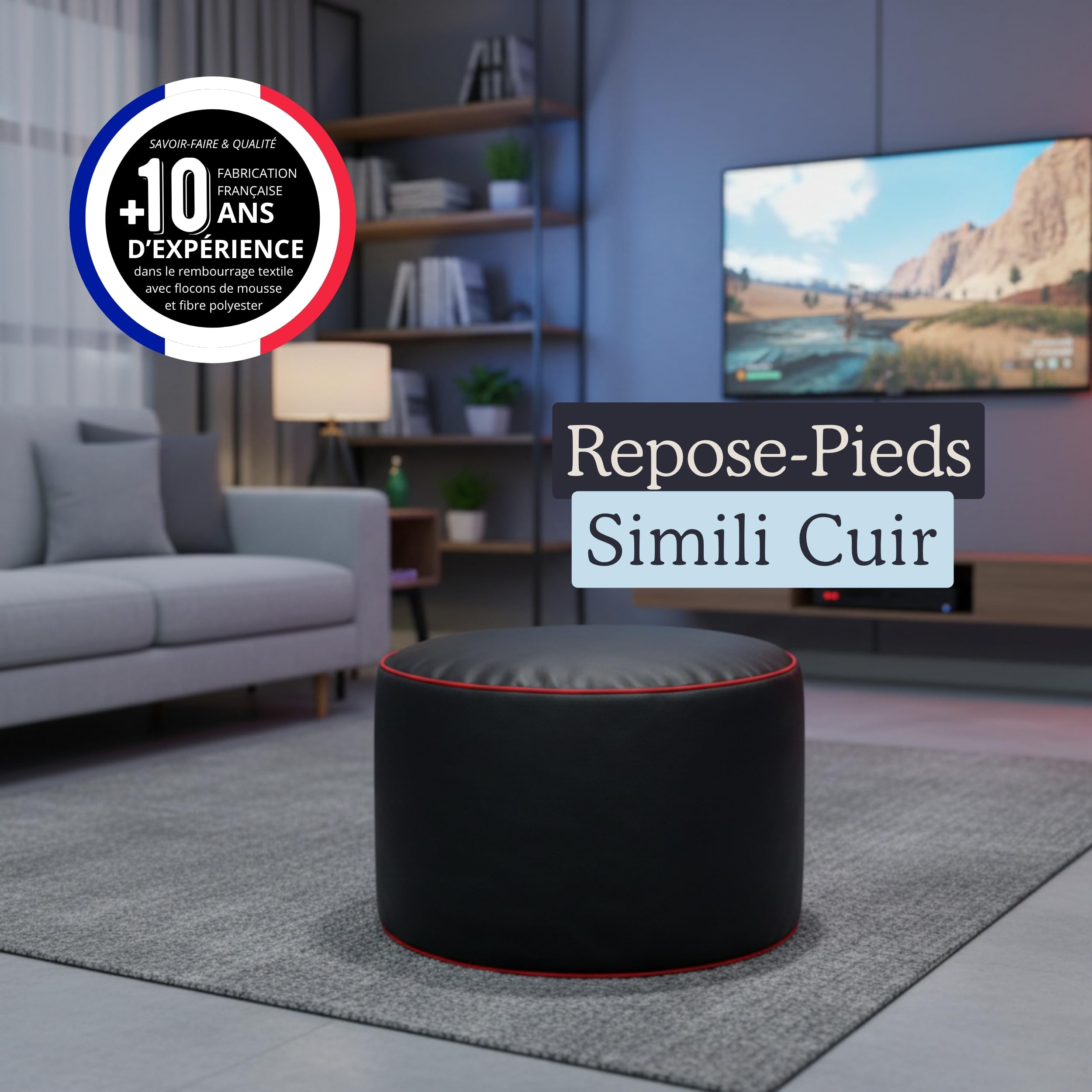 Bananair - Repose-Pieds Gaming en Mousse - Tabouret pour Reposer Les Jambes - Léger et Stable - Design Simili Cuir - Idéal Canapé, Fauteuil & Setup Gaming (30x55 cm, Rouge)