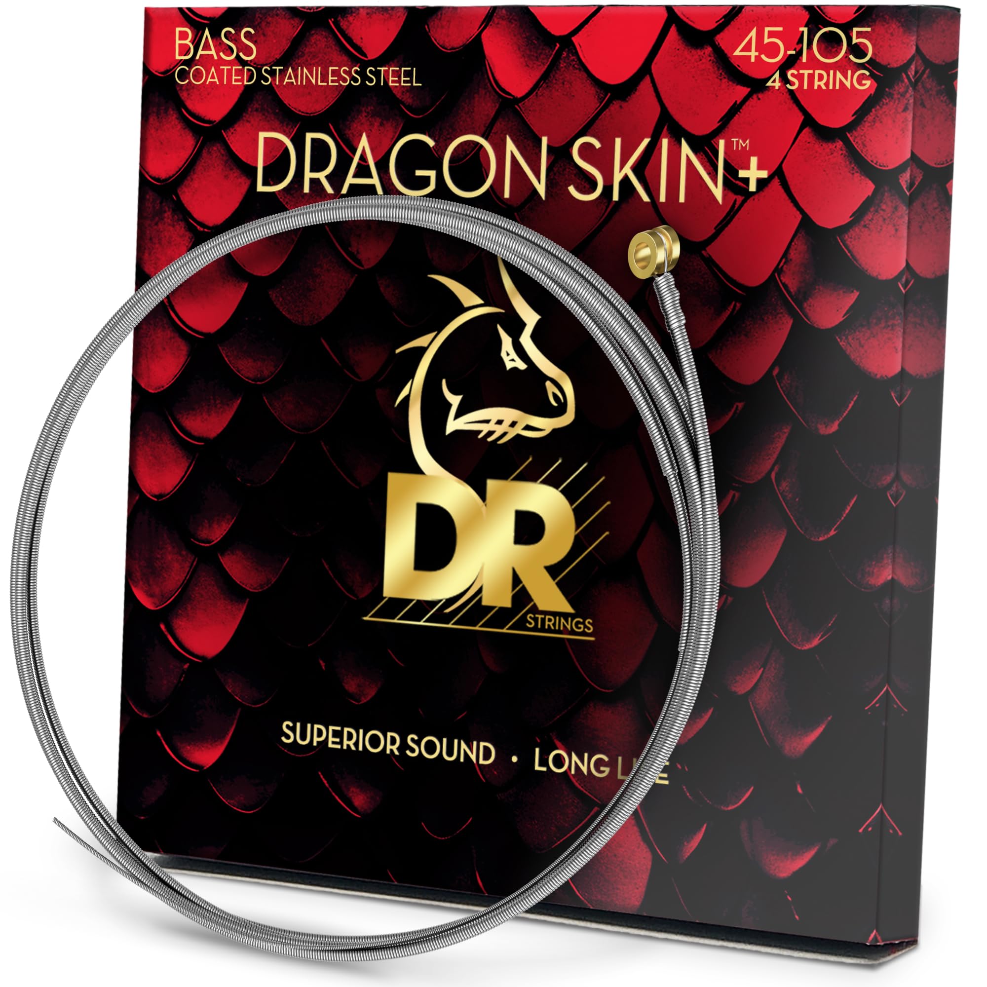 DR Strings DRAGON SKIN+ - Coated Stainless Steel Bass Strings – DBS-45 – Superior Sound with Comfortable Feel & Long Life: Medium 45-105