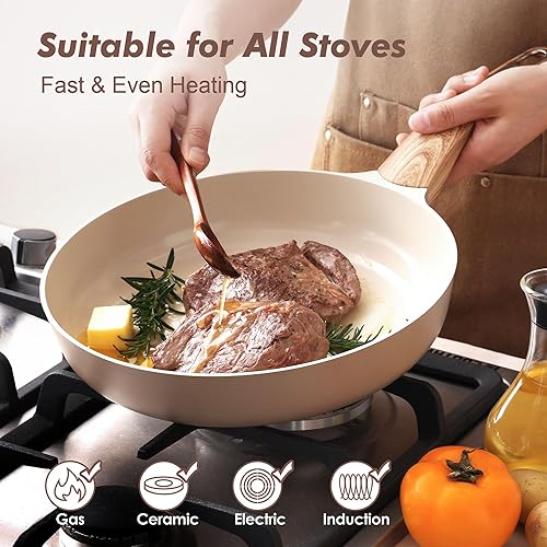 Miniatura 6 de SENSARTE Sartén antiadherente de cerámica, olla de sopa de 2.6 cuartos de galón, cacerola de cocina, sartenes antiadherentes para tortillas, no