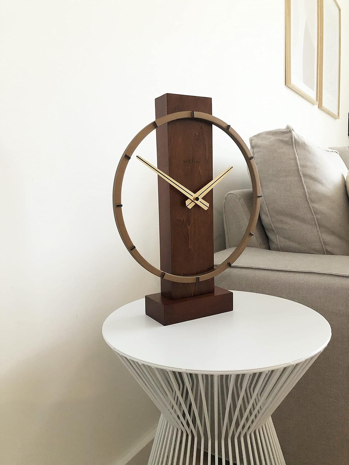 NEXTIME Table/Wall Clock-34 x 27 cm-Wood/Steel-Brown-'Carl Small', 27 x 1 cm