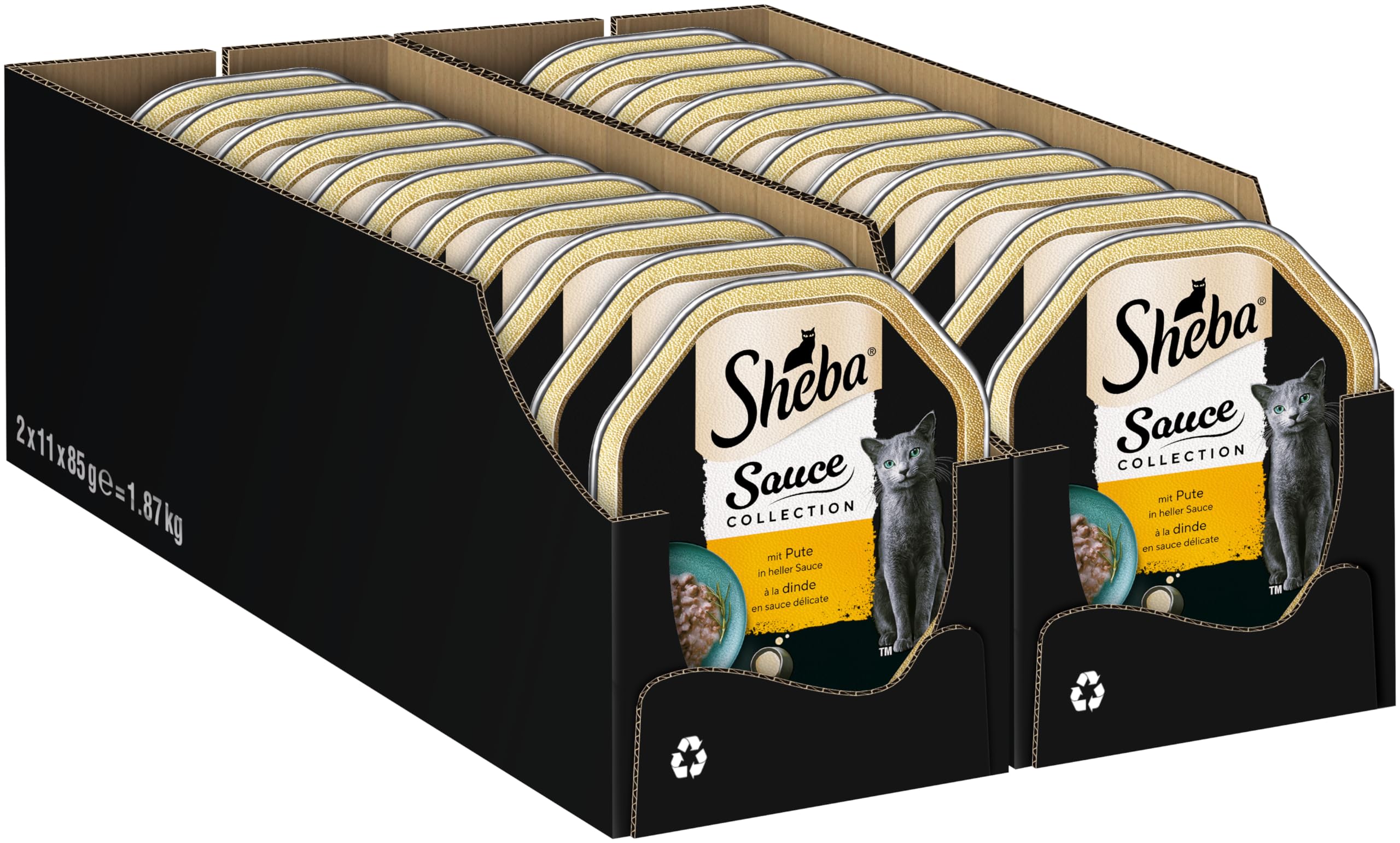 SHEBA Schale Nassfutter für Katzen Sauce Collection mit Pute in Heller Sauce 2 x 11 x 85g