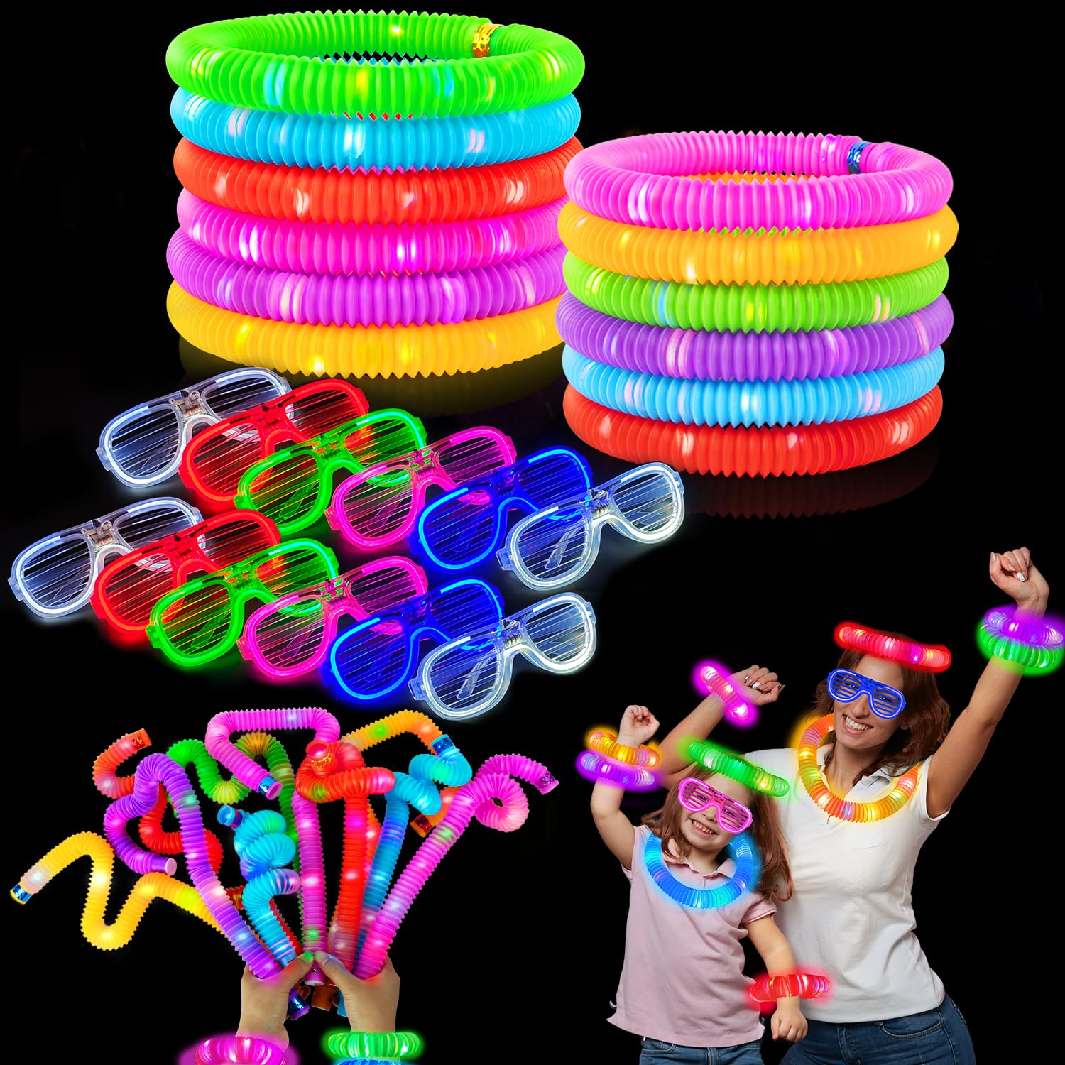 Glow in the Dark Party Favor Supplies for Kids 24 PCS, Easter Glow Sticks & Neon Glasses for Toddler,LED Light Up Toy Bracelet Necklace Accessories