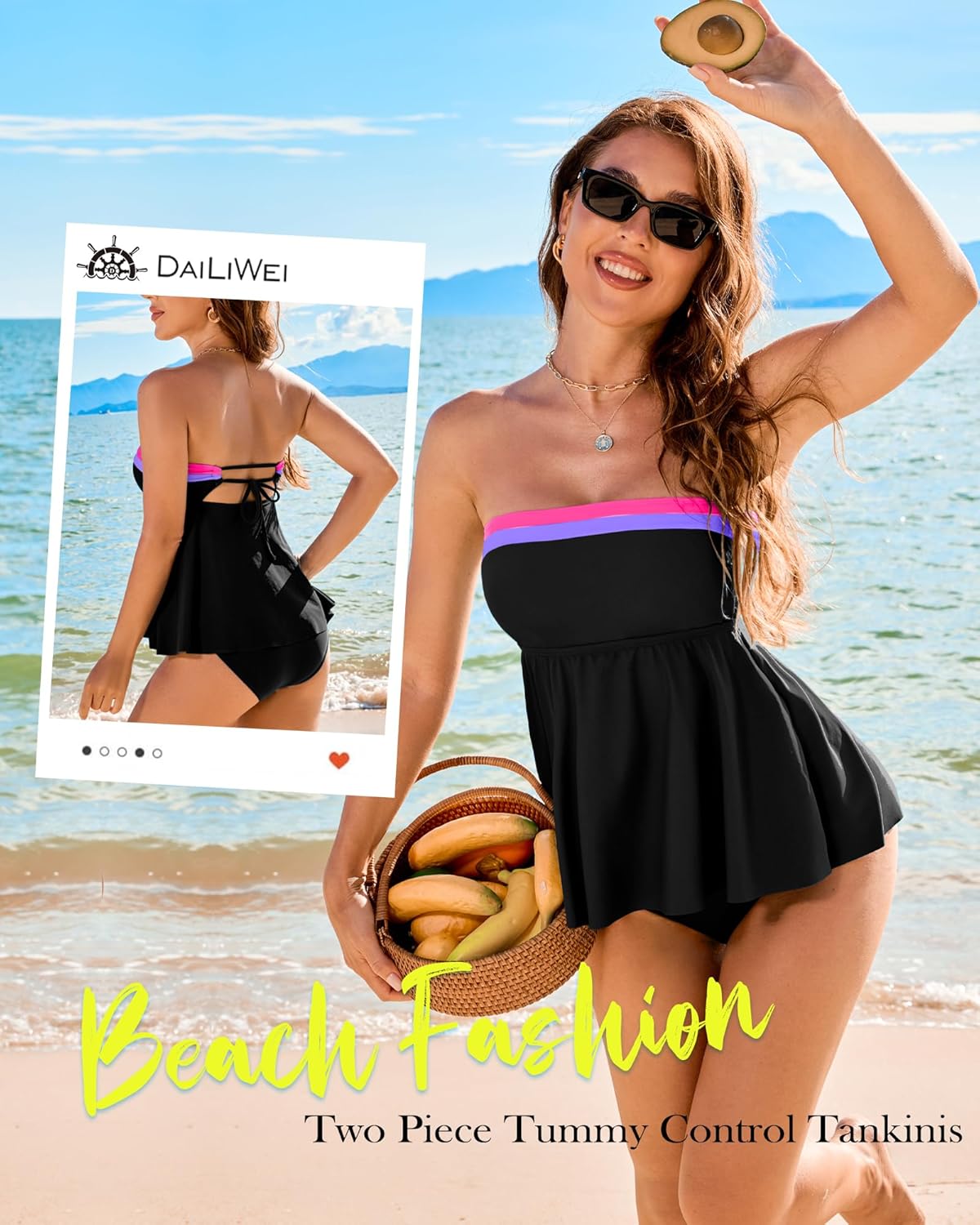 DaiLiWei Strapless Tankini Swimsuits for Women Two Piece Tummy Control Bathing Suit Bandeau Top Full Coverage Modest Swimwear - Image 5