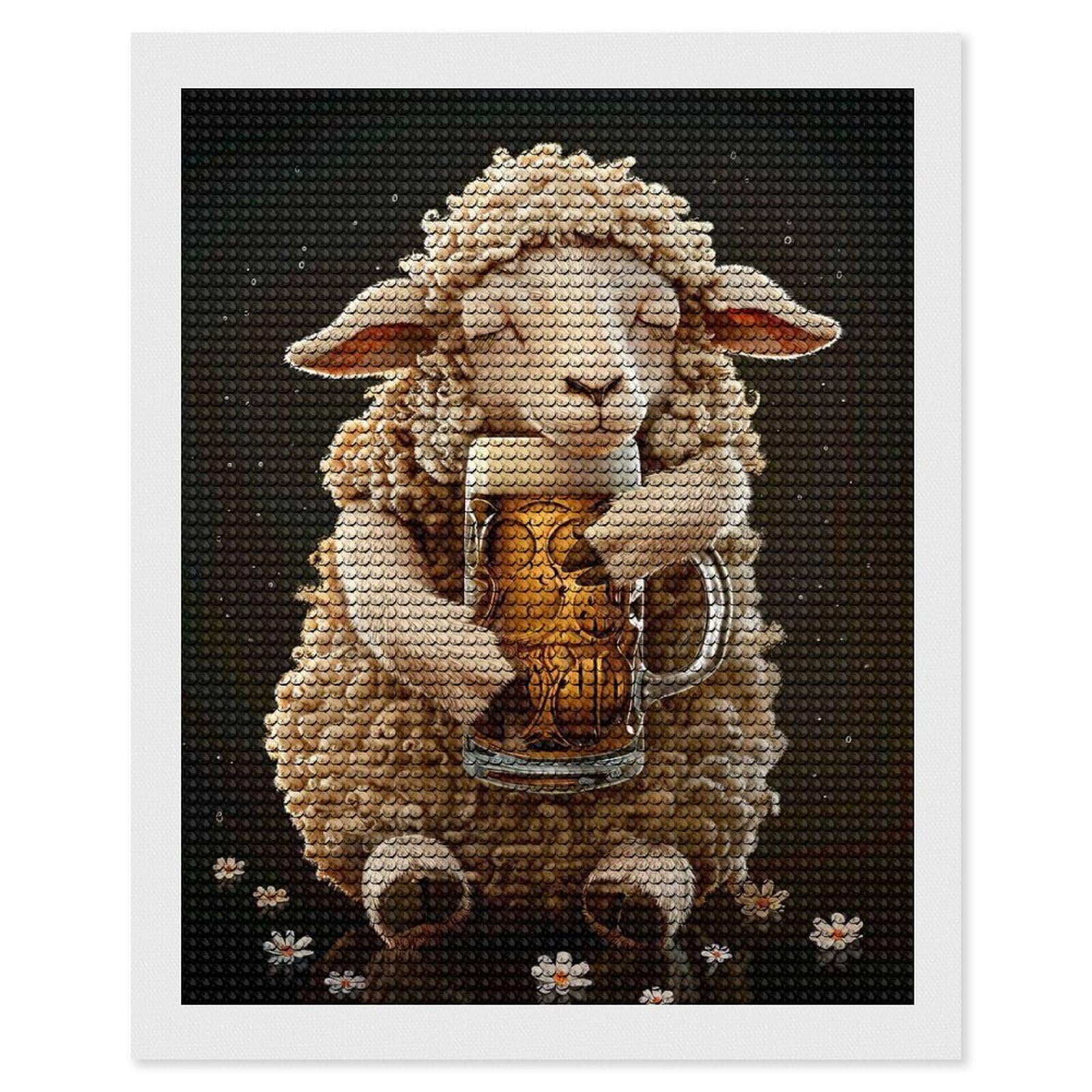 Junmoney Sheep Beer(2) DIY Diamond Art Canvas Kit 16"x20", Christmas Gift, for Family Craft Time, Leisure Activity, Home Wall Art