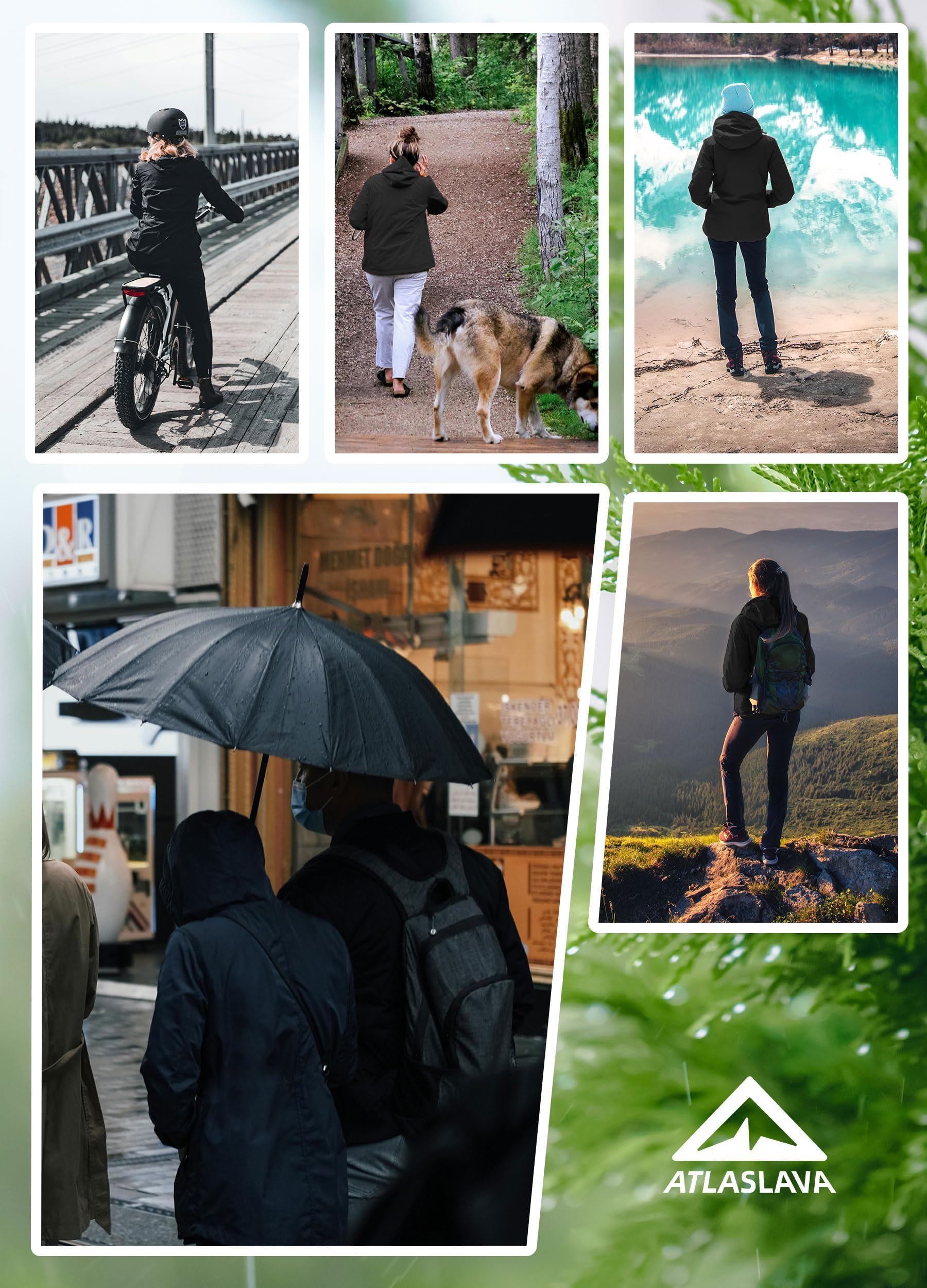 ATLASLAVA Regenjacke Damen Dünne Faltbar Fahrradjacke Wasserdicht Leicht Outdoorjacke mit Kapuze Fahrrad Wandern