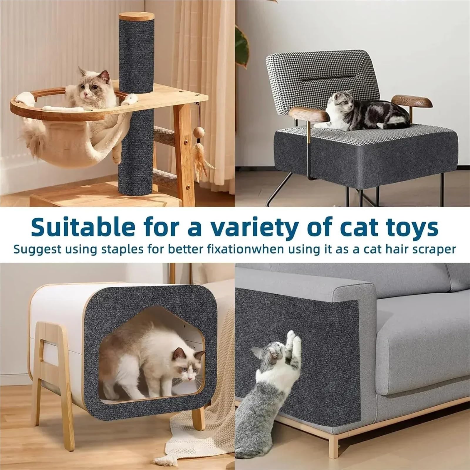 Protector Sofa Gatos Arañazo Alfombrilla for rascar Gatos, Alfombra Recortable, Esquina, Pared, autoadhesiva, Protector de Muebles for arañazos DIY(Black,50x200CM)