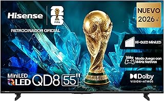 Hisense televisión QD8S Pantalla 55“ Pulgadas,Mini-LED 4K Smart TV,144Hz Nativos，Procesador Hi-View AI，Dolby Vision·Atmos，Al Sound，Fire TV【Patrocinador Oficial de FIFA World Cup 2026™】