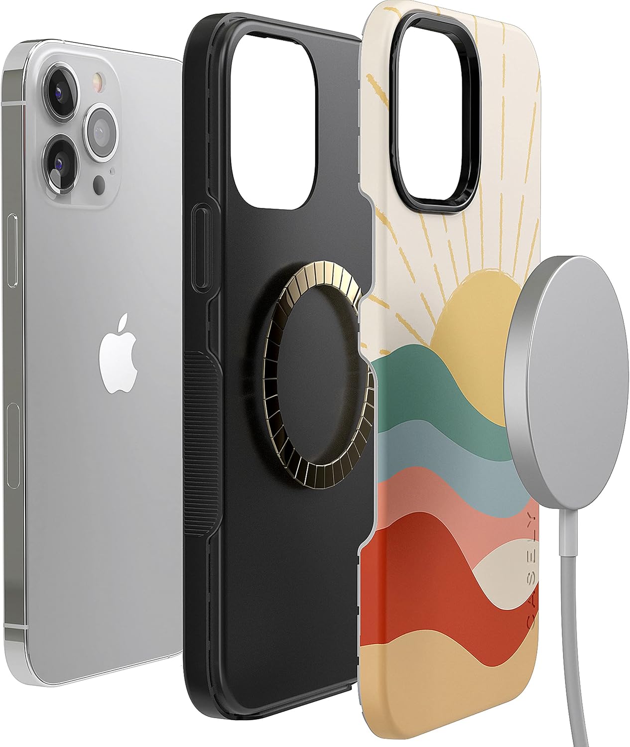 Casely iPhone 14 Pro Max Case | Here Comes the Sun | Colorblock Sunset | Bold Protective Design | Compatible with MagSafe