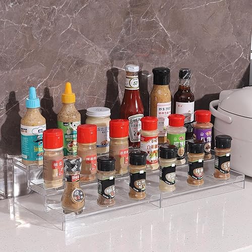 Miniatura 7 de Cq acrylic Organizador de especias transparente para despensa, organizador de 3 niveles de conservas y condimentos, estante organizador para