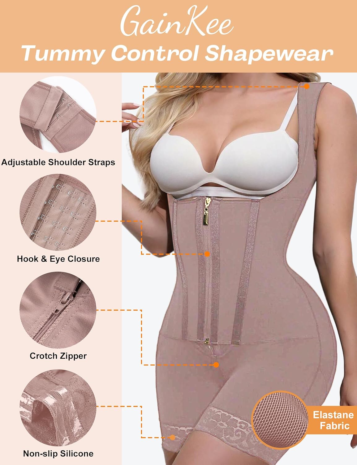 GainKee Fajas Colombianas Moldeadoras Shapewear for Women Tummy Control Body Shaper Butt Lifting Bodysuit Girdle - Image 2