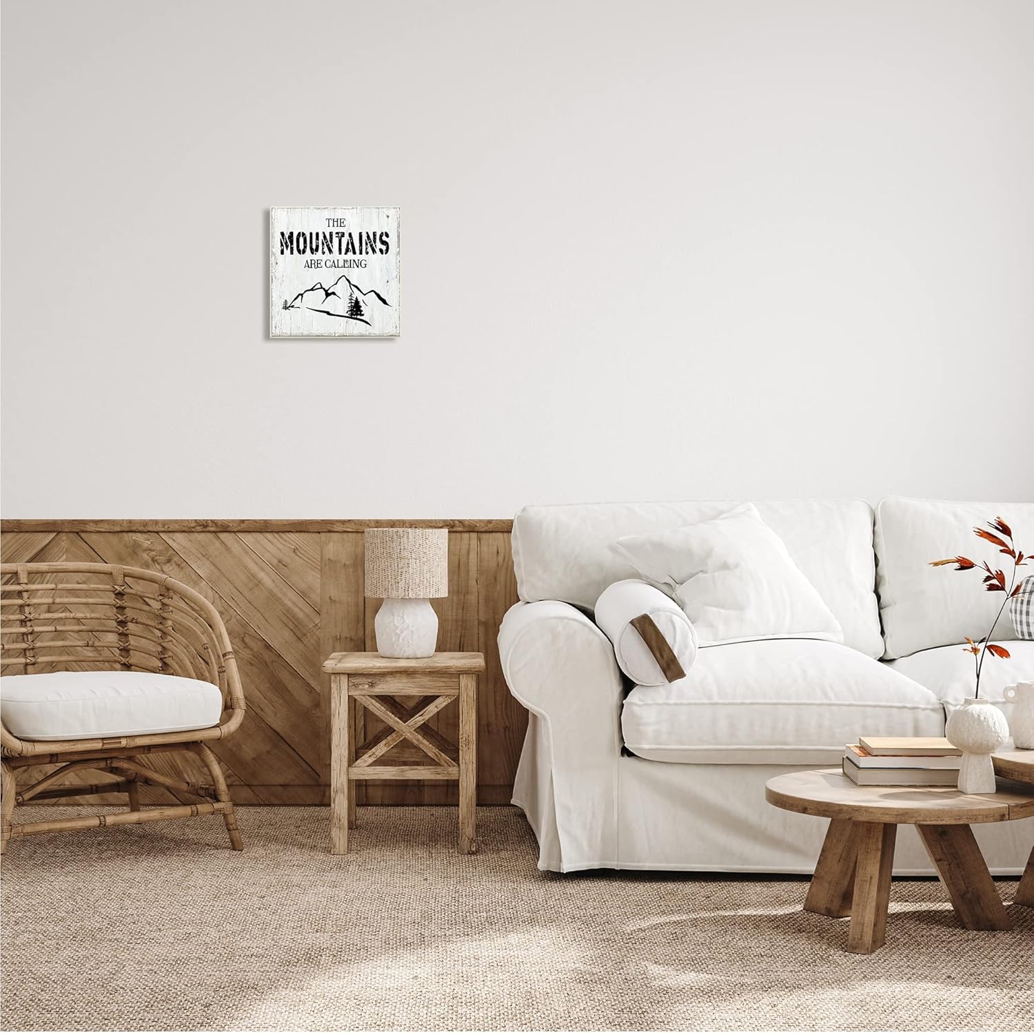 Rustic White Wood Mountain Phrase Wall Plaque, 12 x 12