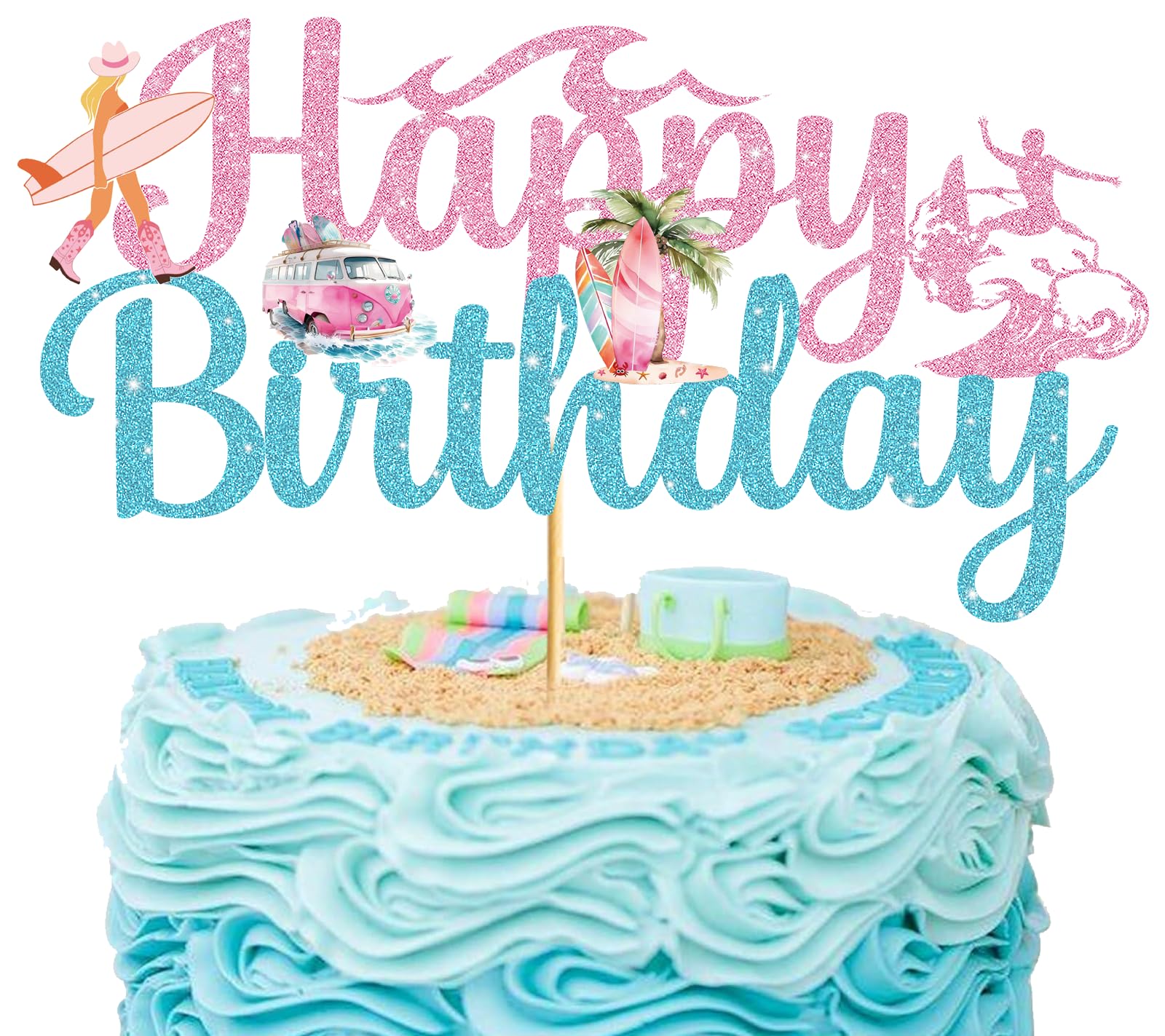 Happy Birthday Surfboard Cake Topper Beach Cake Decorations Beach Birthday Party Decorations Pool Party Cake Decorations