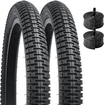 YUNSCM 2-PCS 18" Bike Tires 18x1.95/53-355 and 18" Bike Tubes Schrader Valve Compatible with Kid Bike 18 x 1.95 18x2.0 All-Terrain Bicycle Tires and Tubes Y-1028