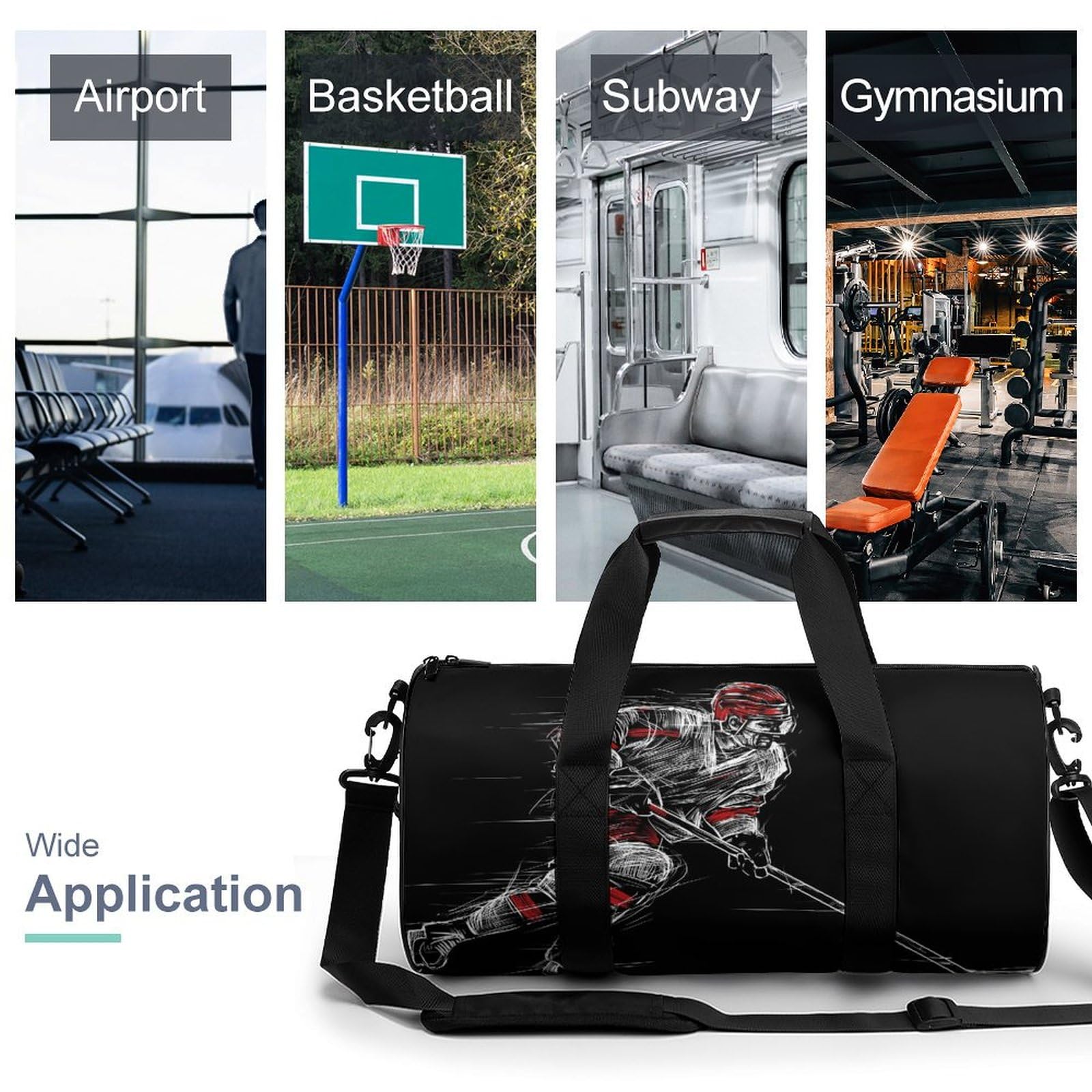 Hockey sur Glace Sac De Sport Gym Sac De Voyage Sac Week-End Duffel Bag pour Camping Randonnée Voyage 45x23x23cm