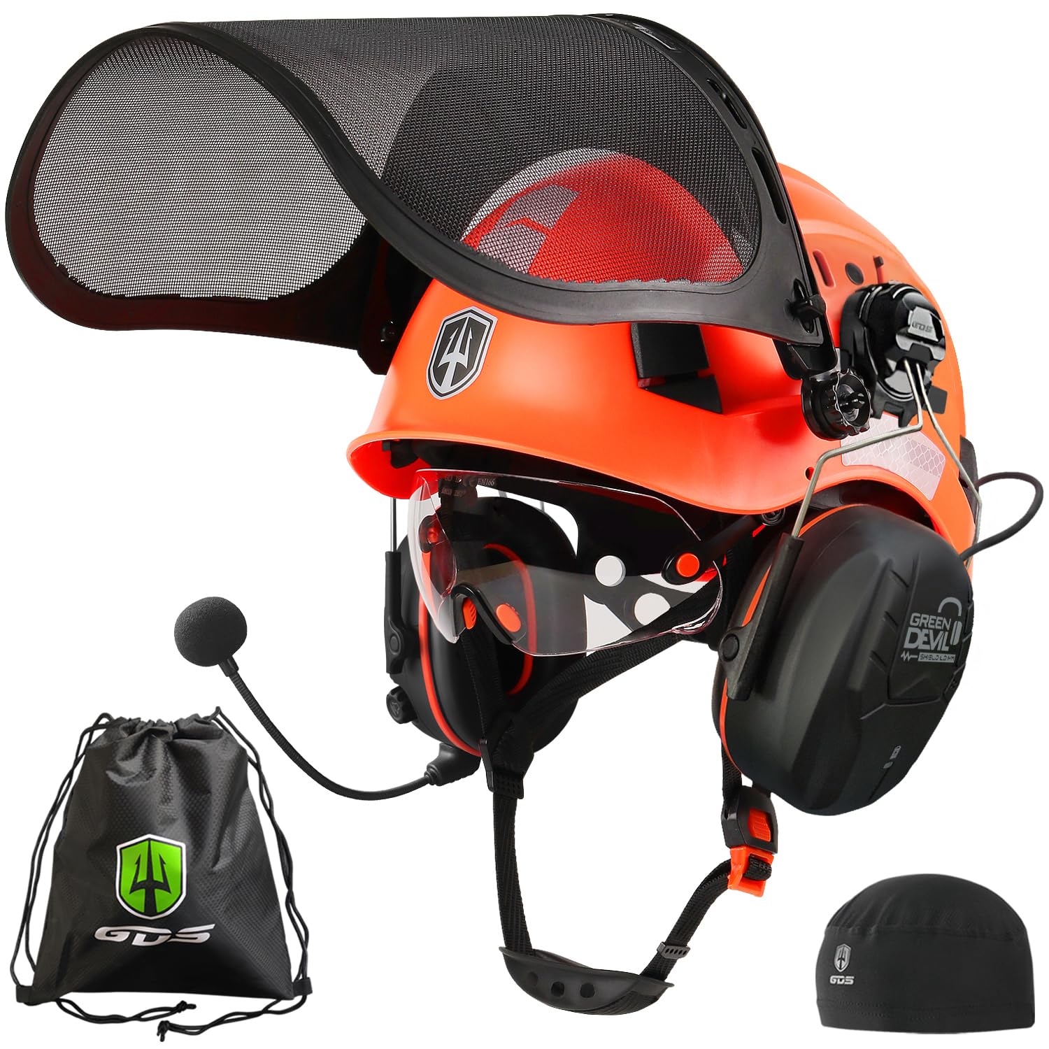 GREEN DEVIL Casque de Protection pour tronçonneuse, Casque de Protection forestière, Casque de sécurité avec Protection auditive et visière 3 en 1