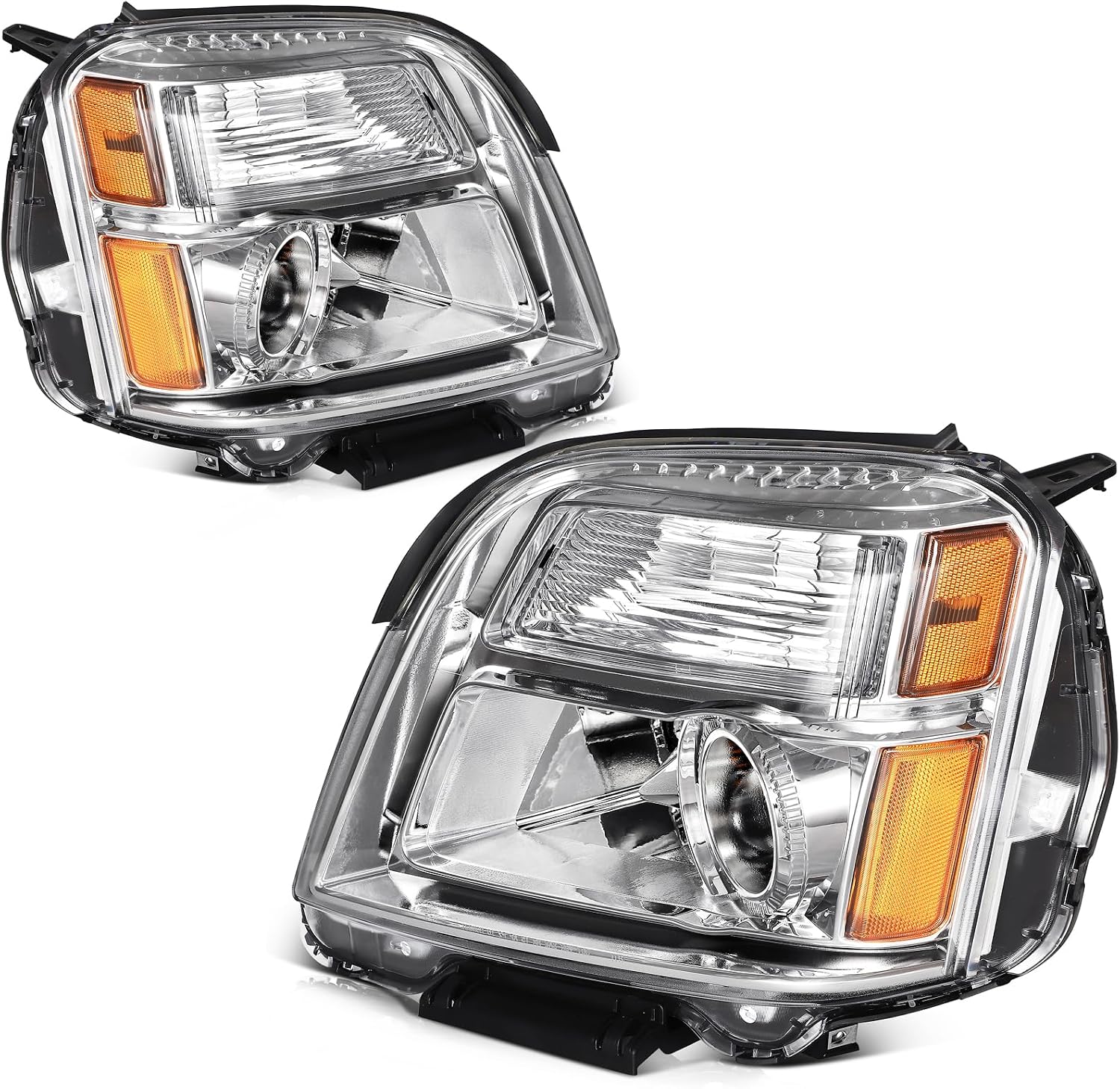 Headlight Assembly Fit For GMC Terrain 2010-2015 Chrome Housing Amber Reflector Clear Lens Driver and Passenger Side GM2502350 GM2503350