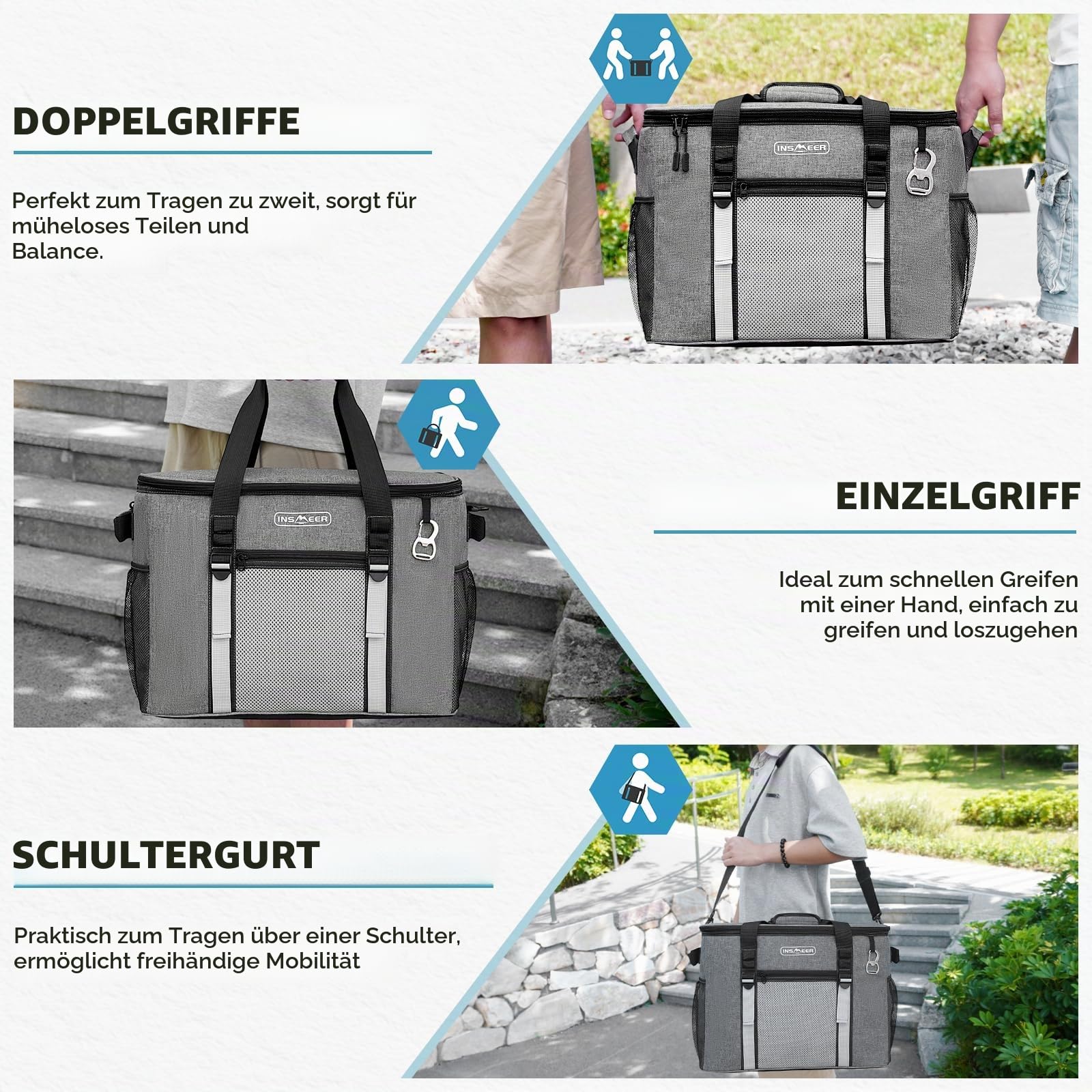 INSMEER Kühltasche Groß 50 l, Kühltaschen Faltbar für 80 Dosen, Faltbare/Auslaufsicher mit Öffner, Picknicktasche/Kühlbox Gross für Camping, Strand, Picknick, Familienausflüge für 4 Personen